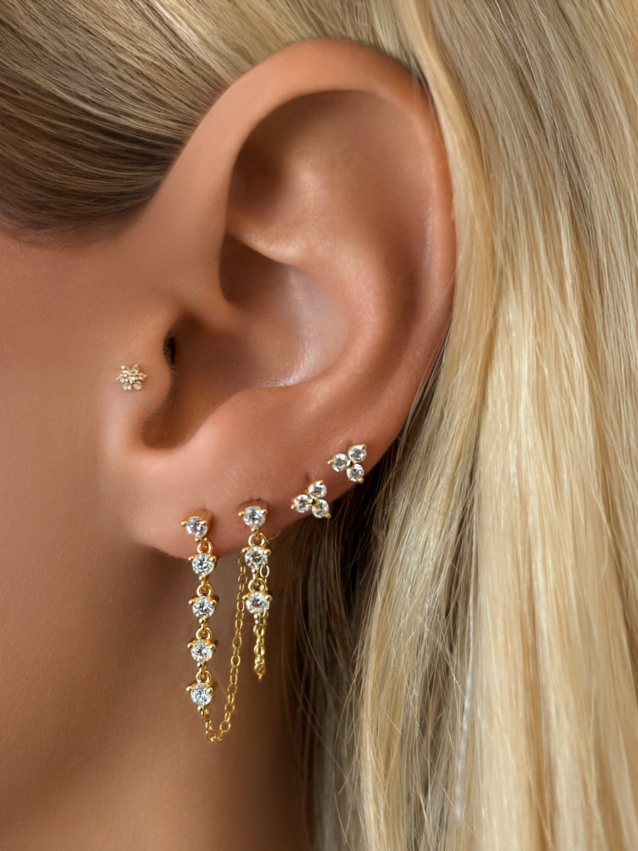 Vermeil CZ Dangle Chain Stud Earrings - Longline