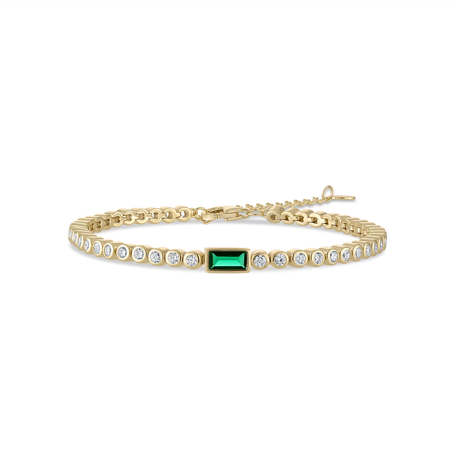 Vermeil Emerald Baguette & Bezel cz Diamond Tennis Bracelet