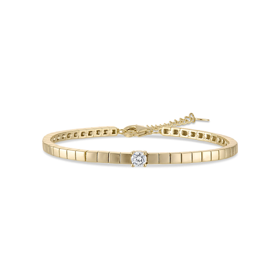 Vermeil Gold Bar Round Solitaire cz Diamond Bracelet