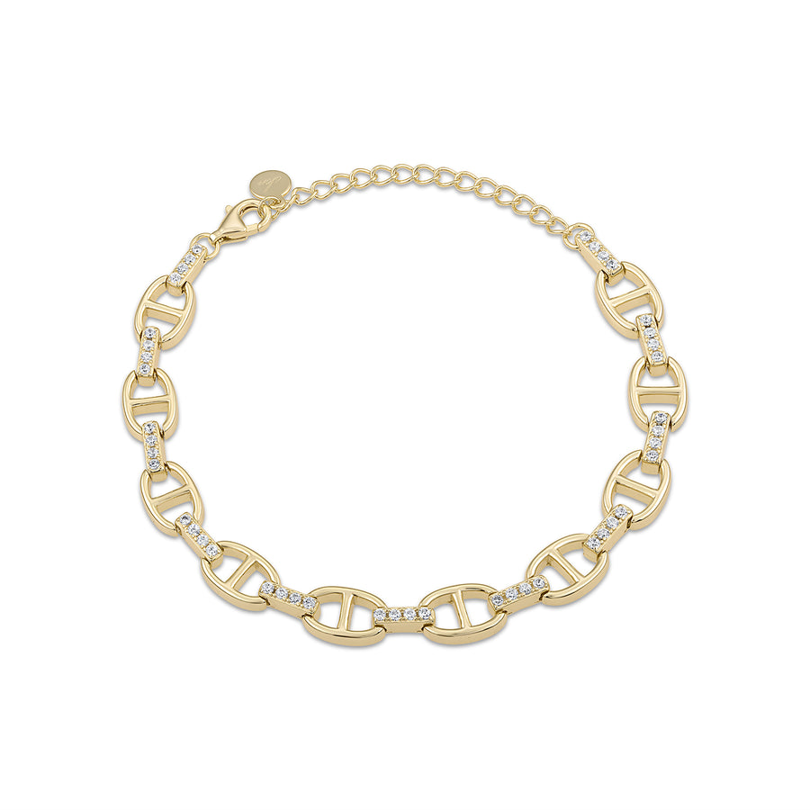 Vermeil Pave' cz Diamond Anchor Link Chain Bracelet