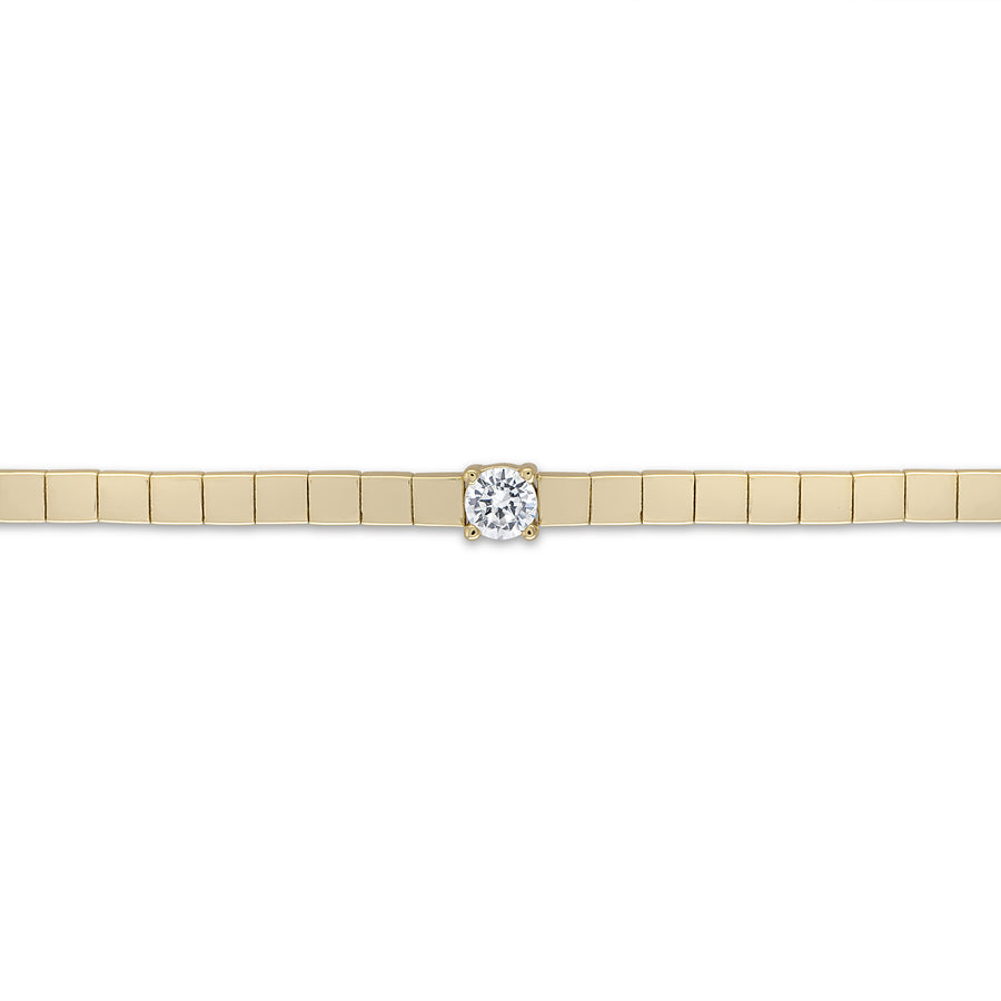 Vermeil Gold Bar Round Solitaire cz Diamond Bracelet