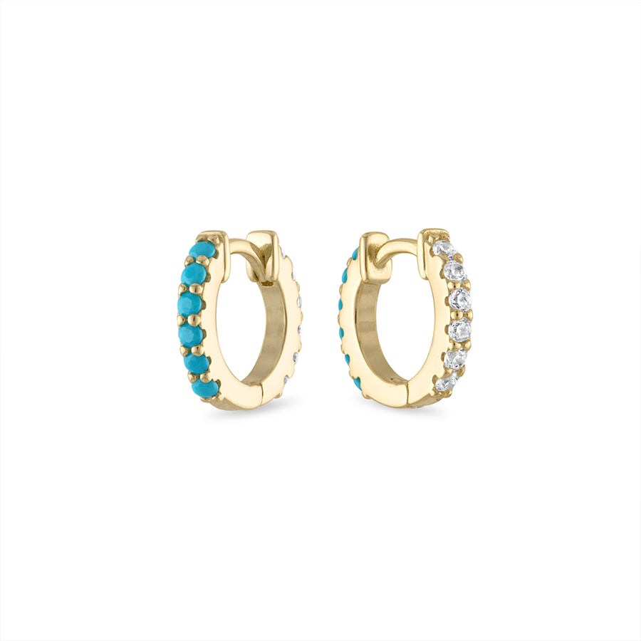 Vermeil 2 in 1 Reversible Cubic Zirconia Turquoise Huggie Earring