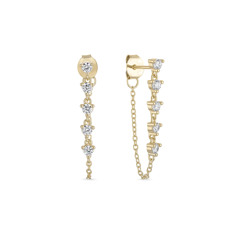 Vermeil Multi CZ Diamond Chain Stud Earrings- Long