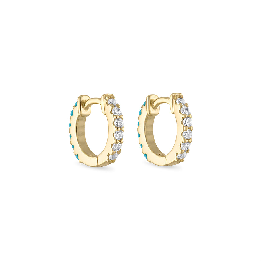 Vermeil 2 in 1 Reversible Cubic Zirconia Turquoise Huggie Earring