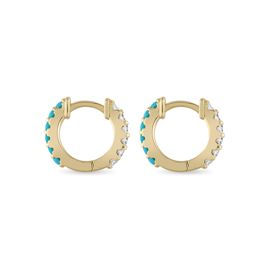 Vermeil 2 in 1 Reversible Cubic Zirconia Turquoise Huggie Earring