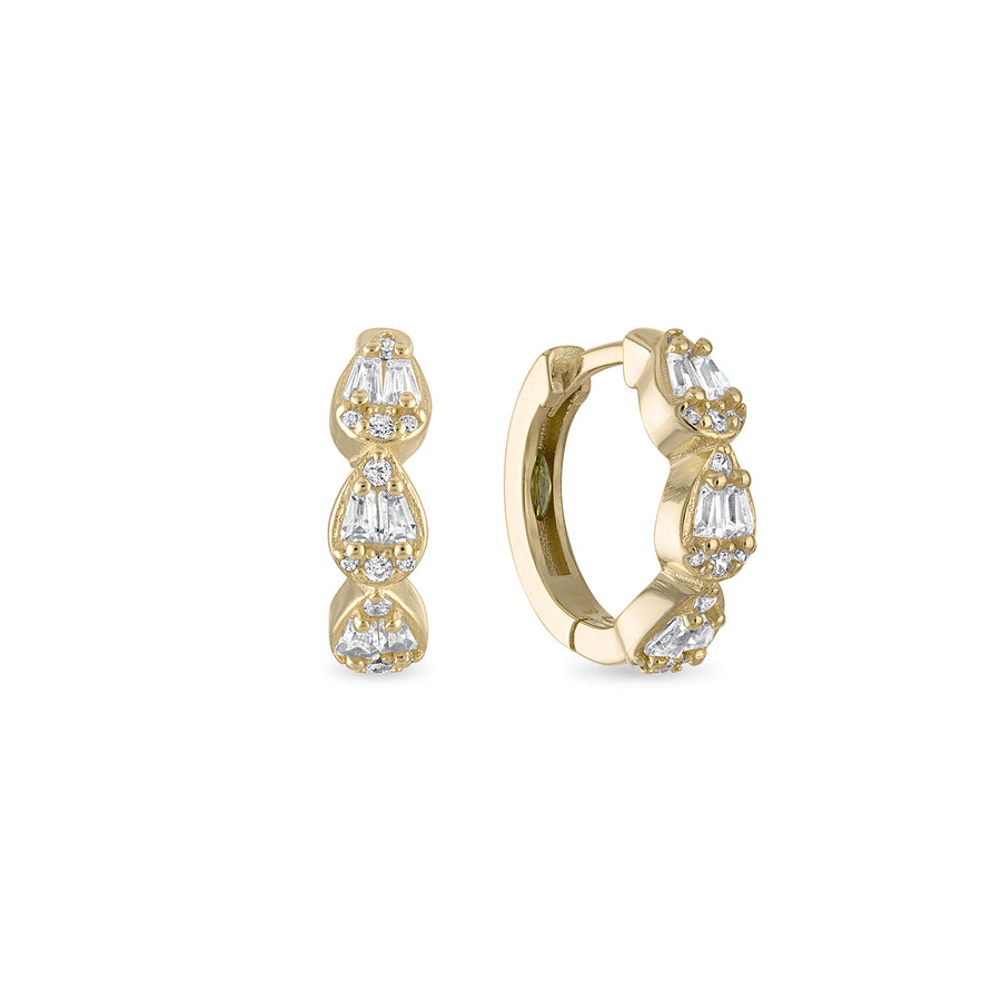 Vermeil Teardrop cz Diamond Baguette Huggie Earring