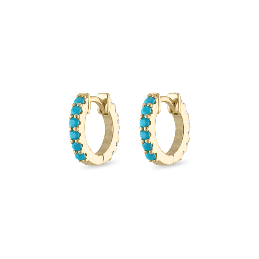 Vermeil 2 in 1 Reversible Cubic Zirconia Turquoise Huggie Earring