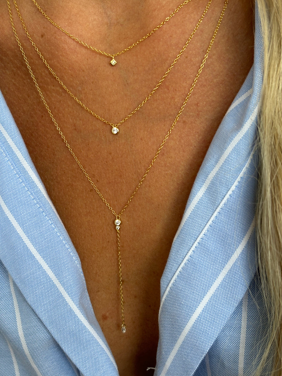 Vermeil CZ Stone Lariat Necklace