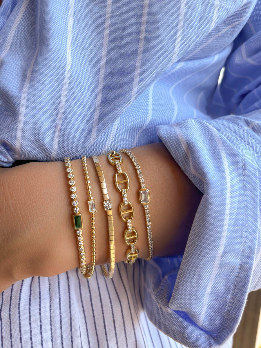 Vermeil Dainty Bead Link Chain & cz Diamond Baguette Bracelet