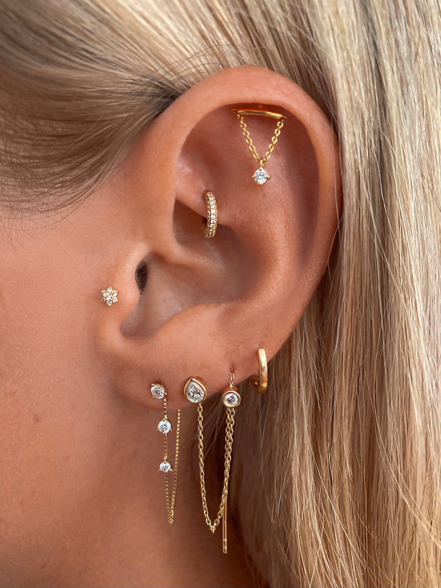 Fine Diamond Chain Stud Threader Earring