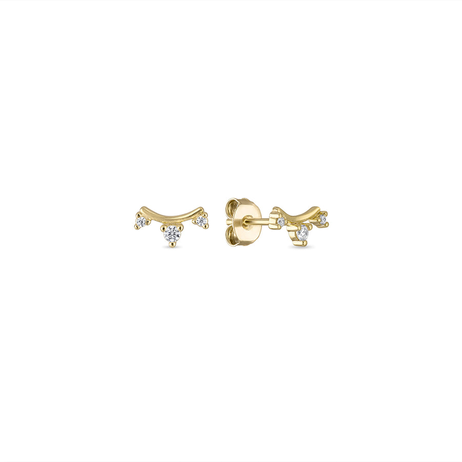 Vermeil Trio CZ Diamond Curved Stud Earrings