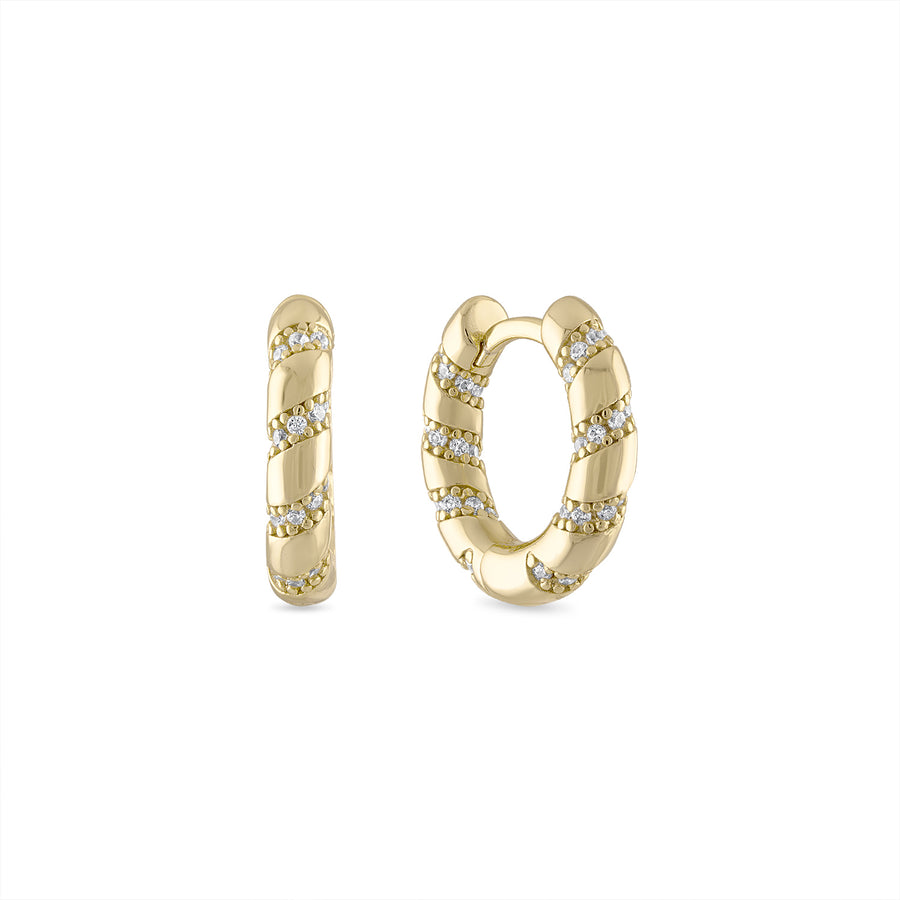 Vermeil Inside Out Twist Pave' CZ Tube Small Hoops