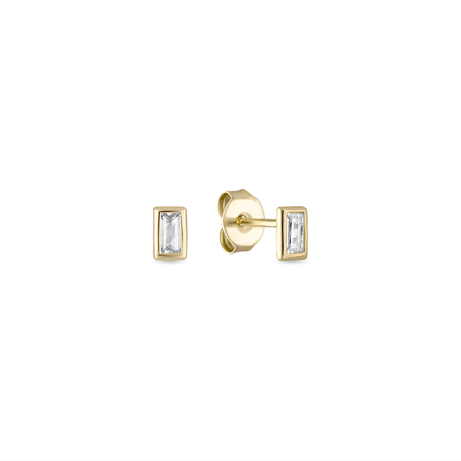 Vermeil Bezel Emerald Cut CZ Diamond Studs