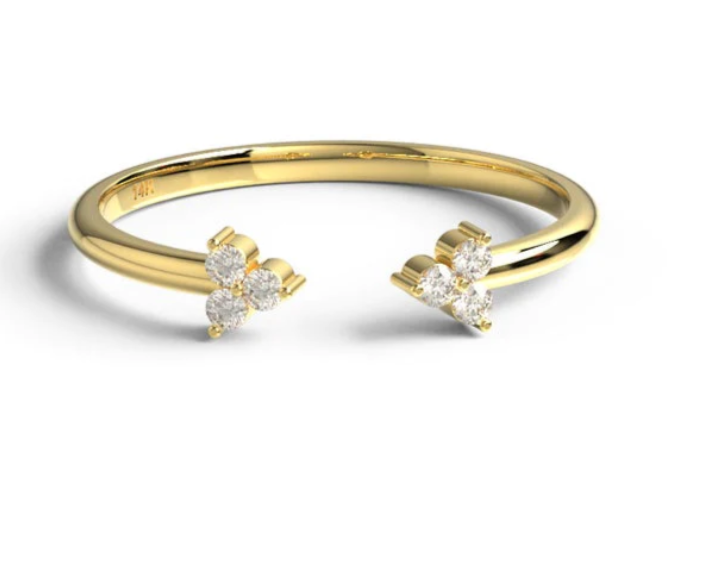 IN STOCK  Fine Cluster Diamond Open Stacking Ring 14K Yellow Gold