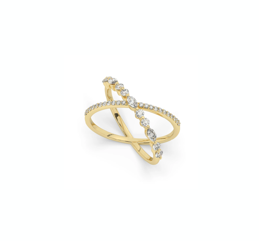 Fine Marquise and Round Diamond Crisscross Stacking Ring