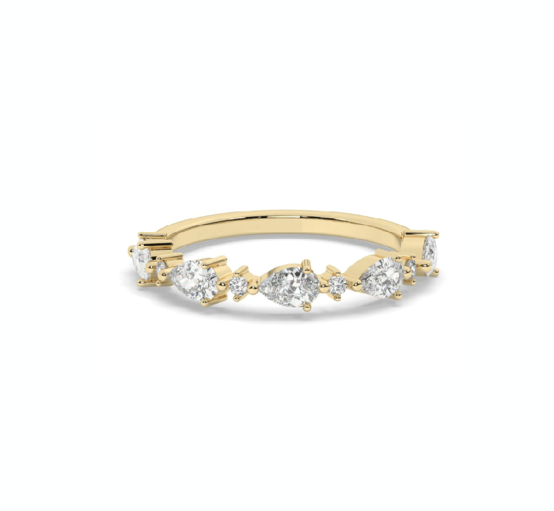 IN STOCK  Fine Pear and Round Diamond  Ring 14K Yellow Gold