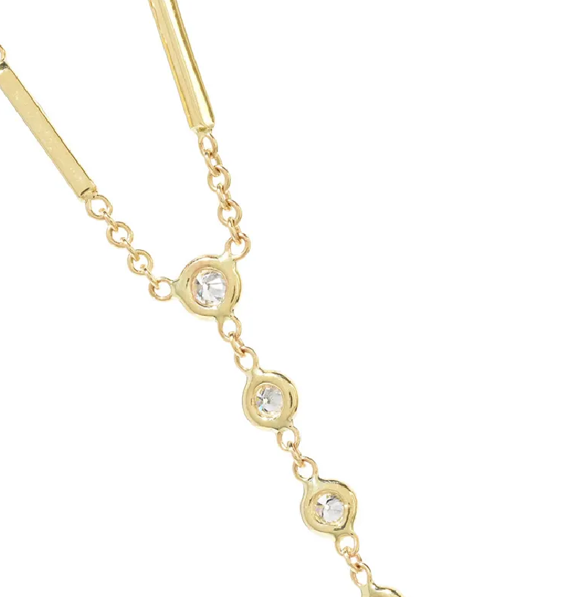 Vermeil Bezel cz Diamond & Bar Link Body Chain Necklace