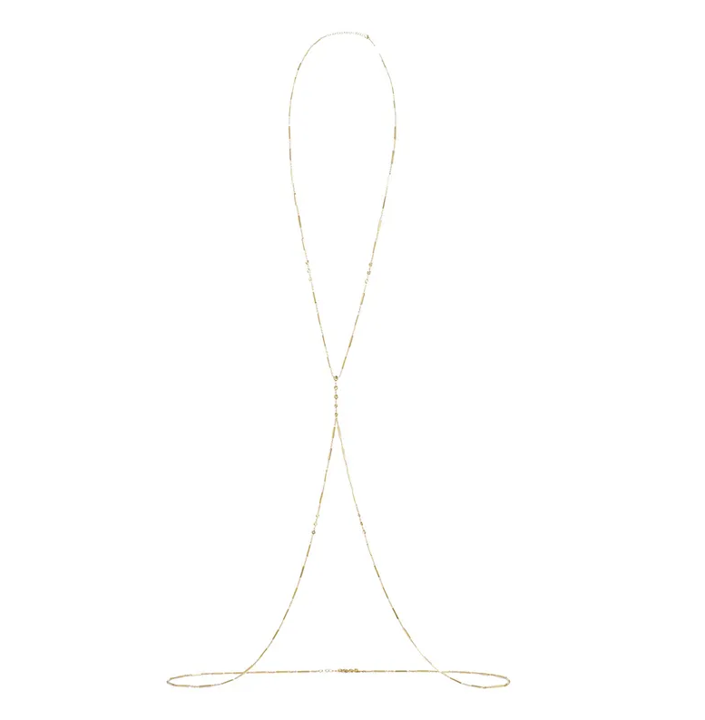 Vermeil Bezel cz Diamond & Bar Link Body Chain Necklace