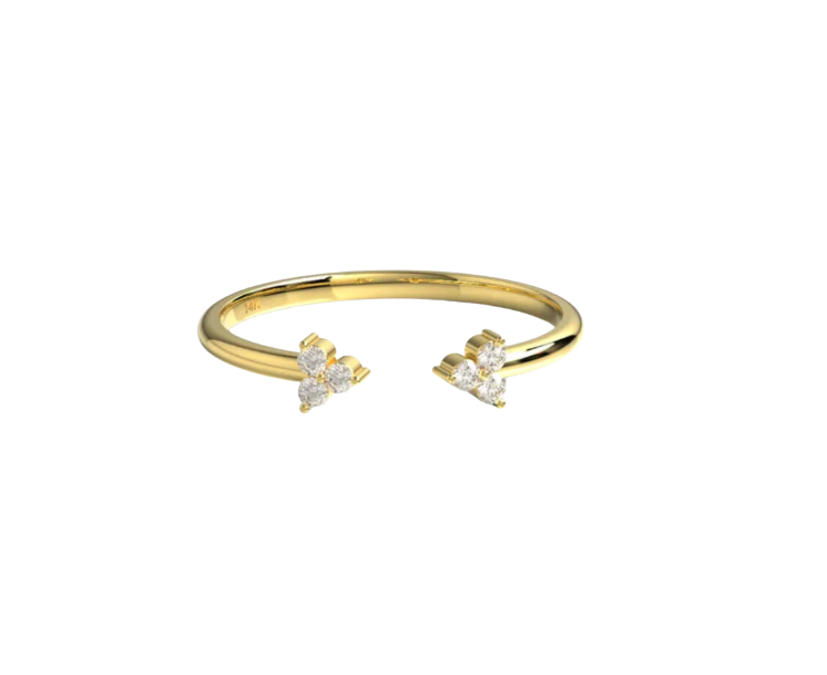 IN STOCK  Fine Cluster Diamond Open Stacking Ring 14K Yellow Gold