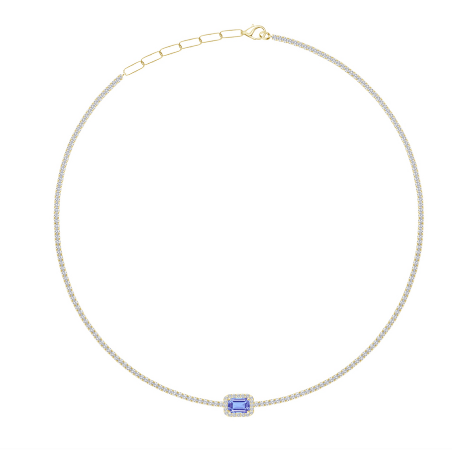 Fine Diamond & Blue Sapphire Tennis Choker Necklace