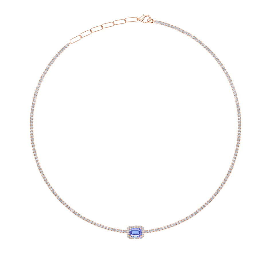 Fine Diamond & Blue Sapphire Tennis Choker Necklace