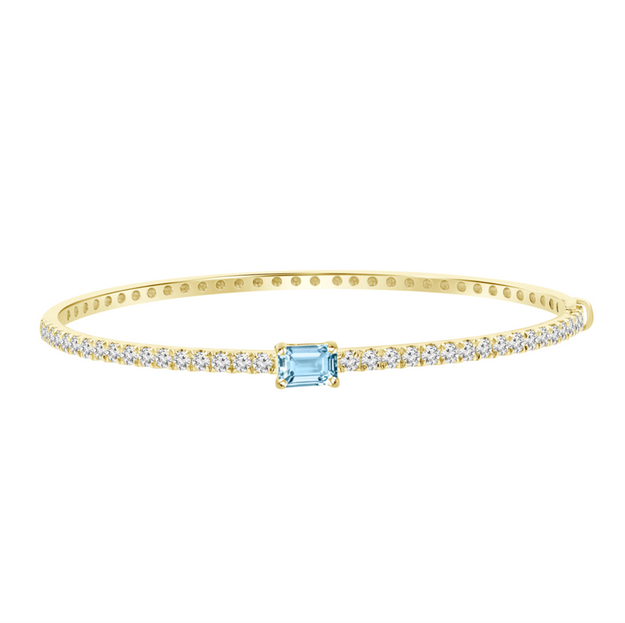 Fine Diamond & Aquamarine Tennis Bangle Bracelet