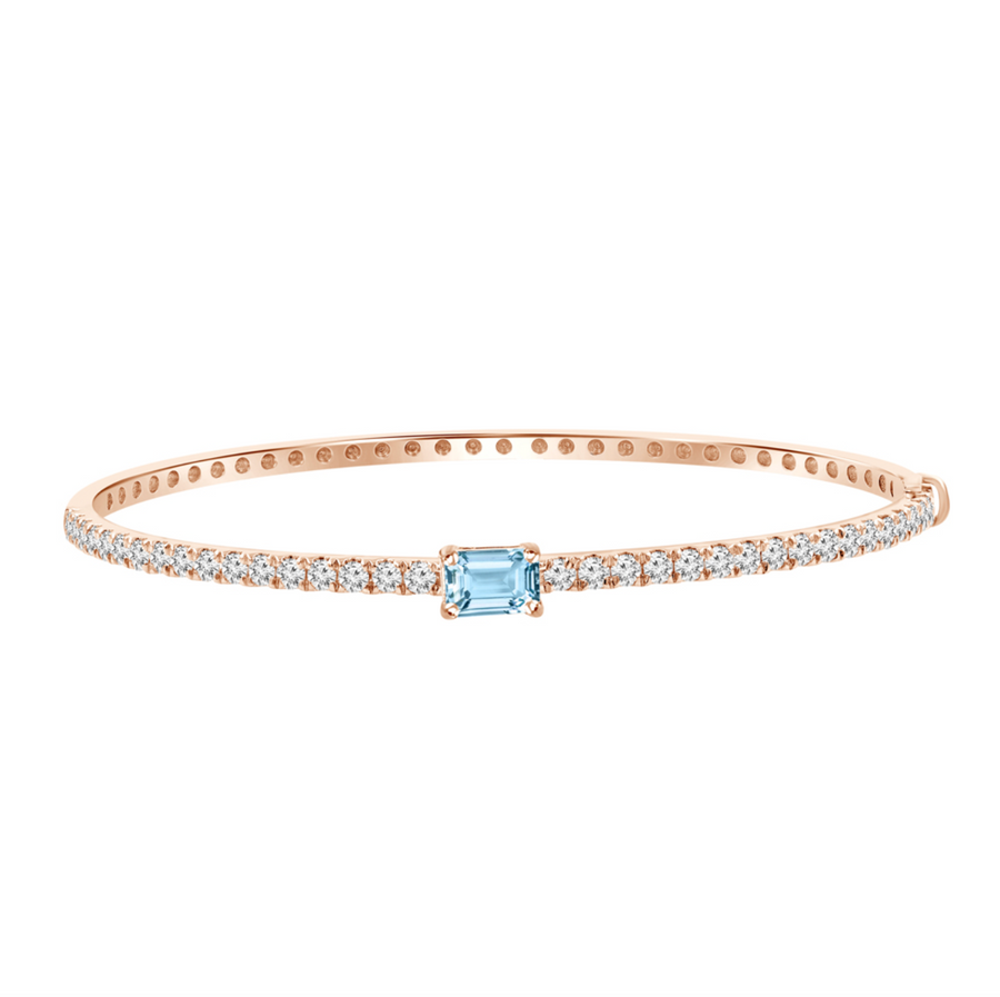 Fine Diamond & Aquamarine Tennis Bangle Bracelet