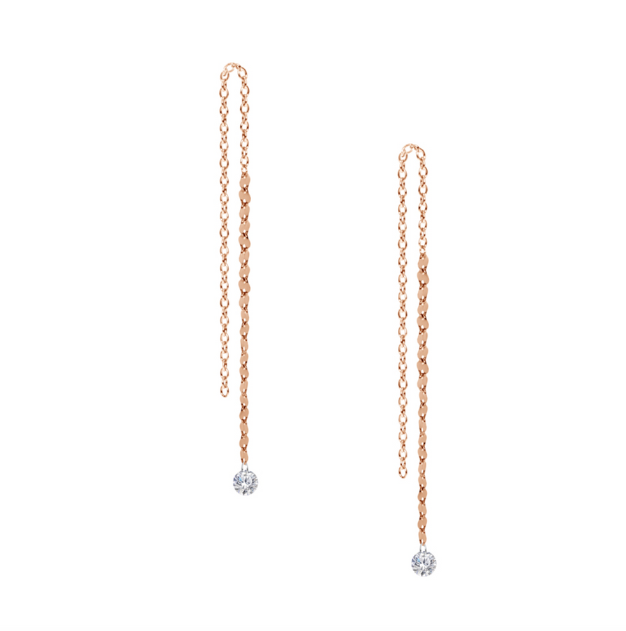 Fine Pierced Diamond Threader Dangle Earrings