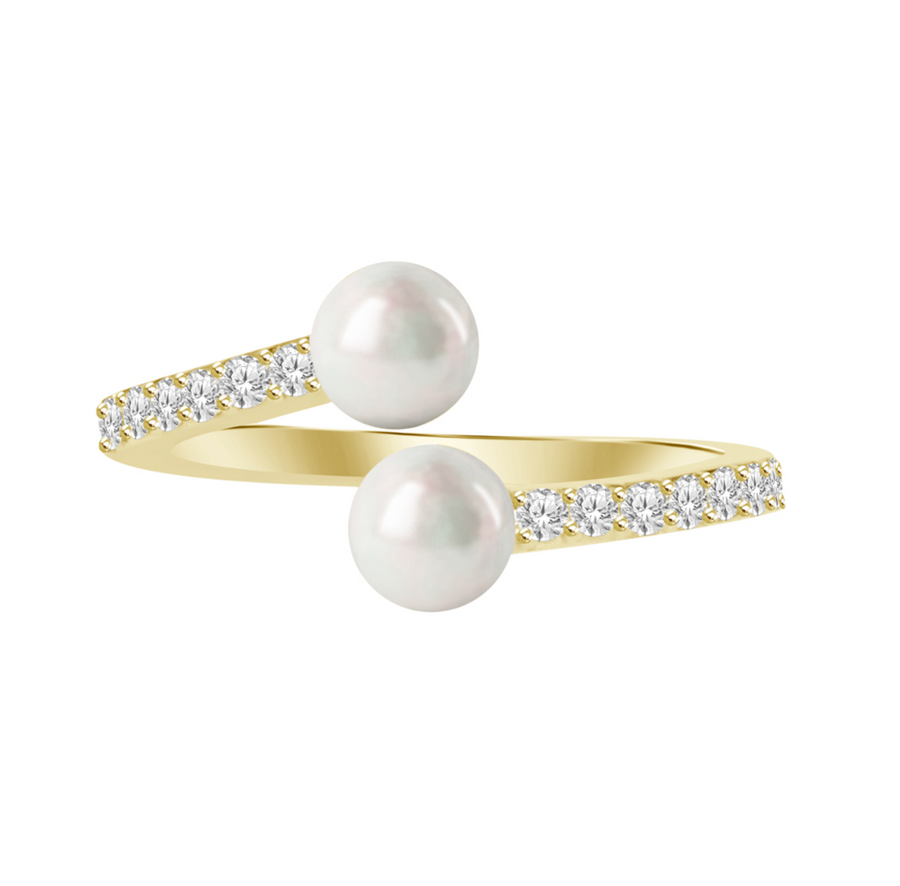 Fine Diamond & Pearl Wrap Open Ring