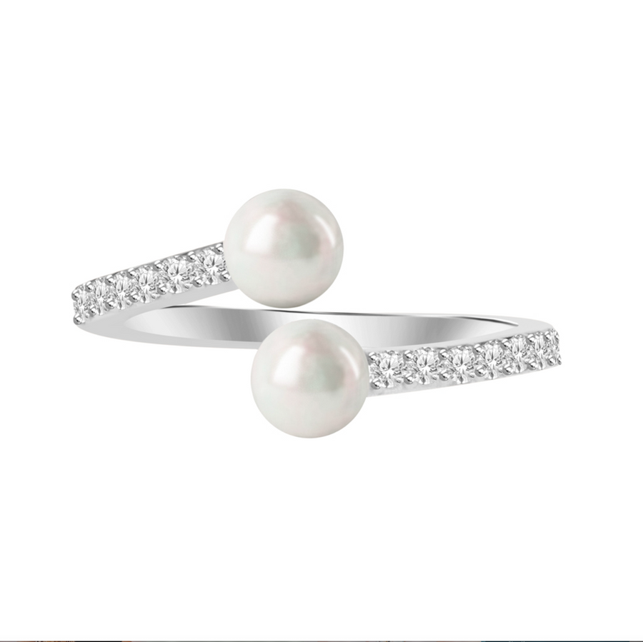 Fine Diamond & Pearl Wrap Open Ring