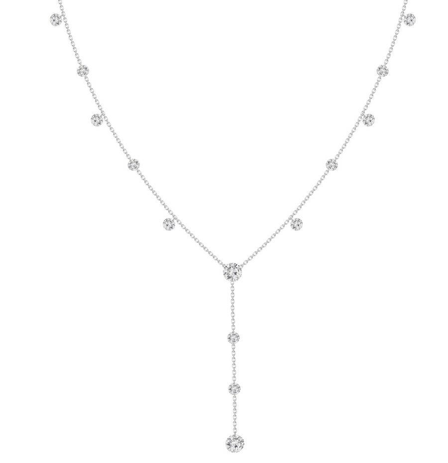 Fine Dainty Pierced Diamond Dangle Lariat Necklace