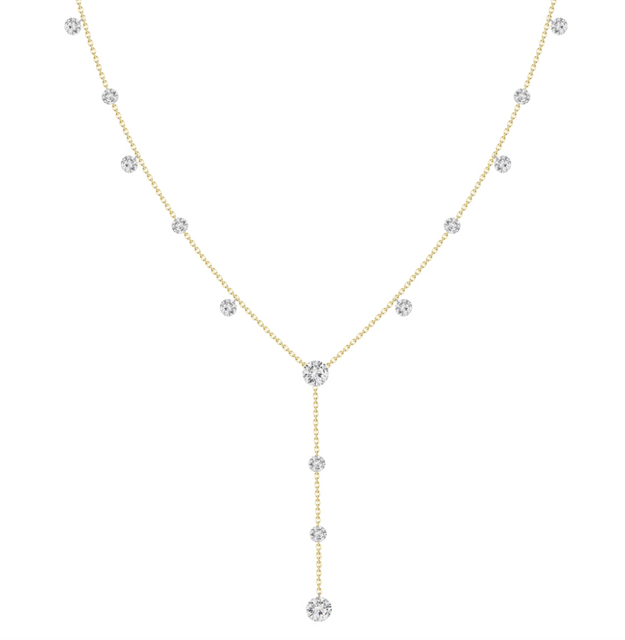 IN STOCK Fine Dainty Pierced Diamond Dangle Lariat Necklace