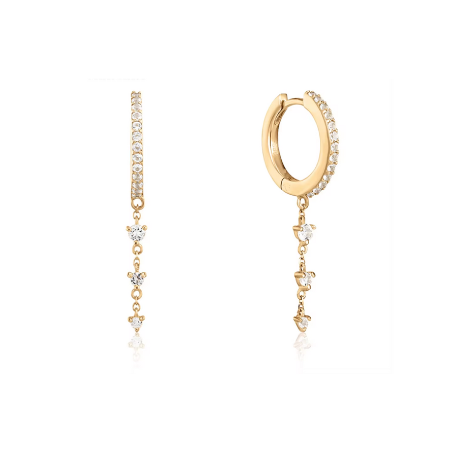 Fine White Topaz Dangle Chain Huggie Earrings