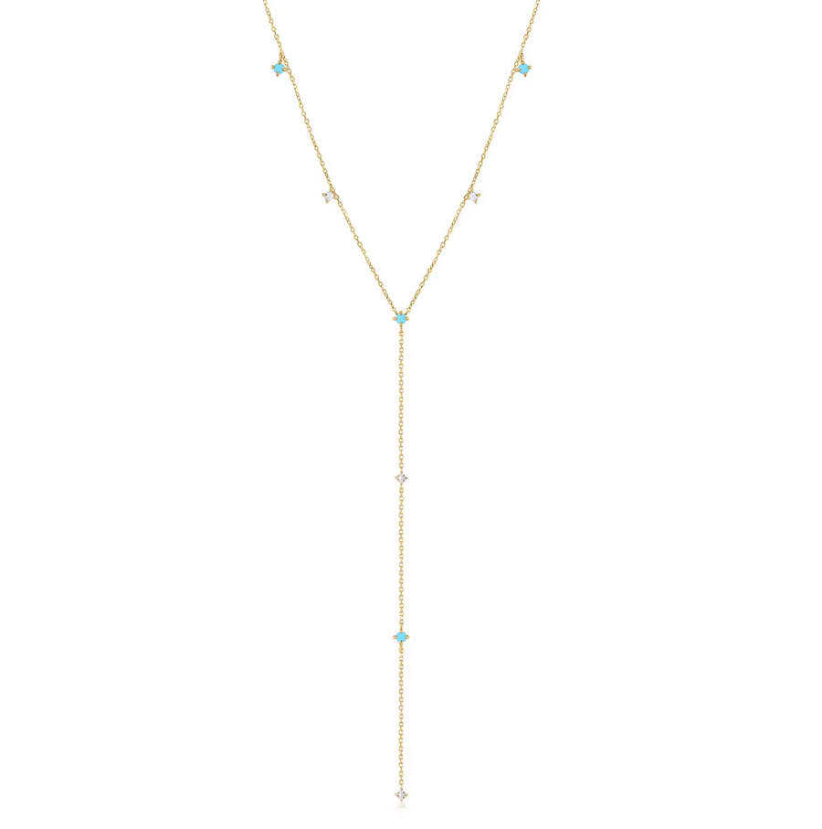 Fine White Topaz & Turquoise Lariat Necklace