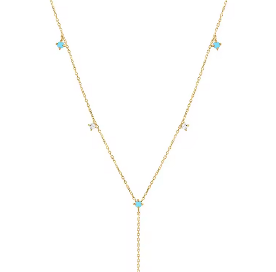 Fine White Topaz & Turquoise Lariat Necklace