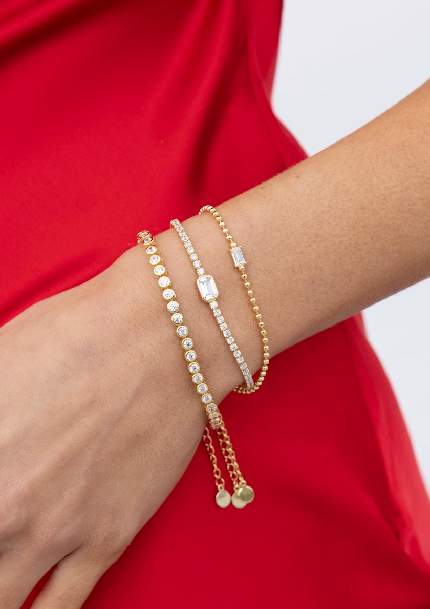 Vermeil Dainty Bead Link Chain & cz Diamond Baguette Bracelet