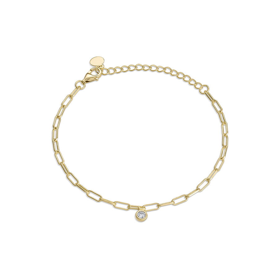 Vermeil Solitaire Bezel Dangle CZ Diamond Paperclip Bracelet