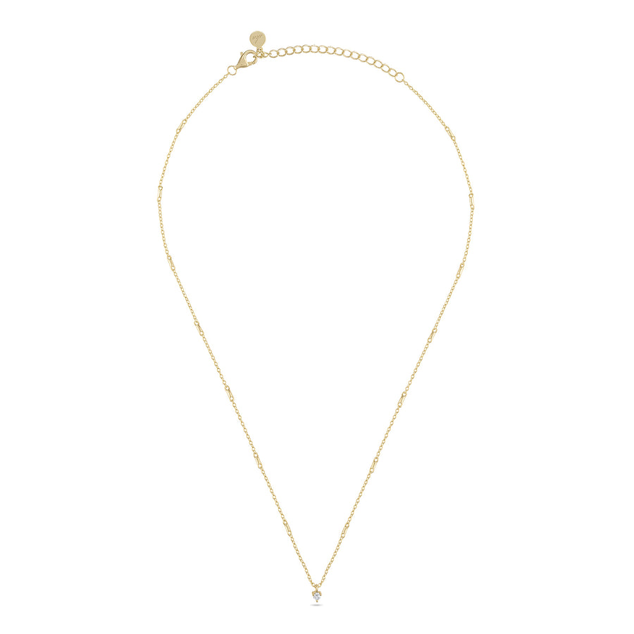 Vermeil Floating CZ Stone on Beaded Tube Chain Necklace