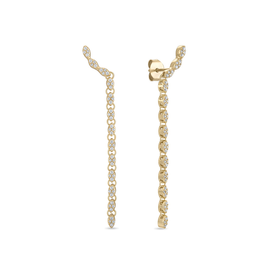 Vermeil CZ Marquise Stone Chain Drop Stud Earrings