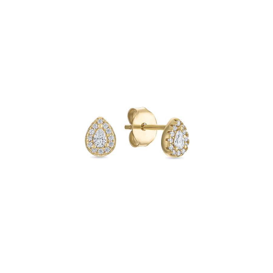 Vermeil CZ Stone Halo Teardrop Stud Earrings