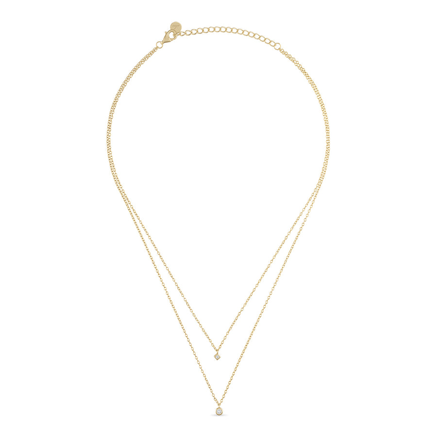 Vermeil CZ Stone Double Strand Layered Necklace