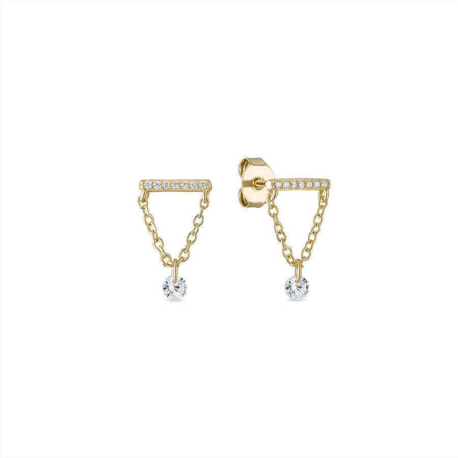 Vermeil Pierced Dangle CZ Diamond Bar Studs