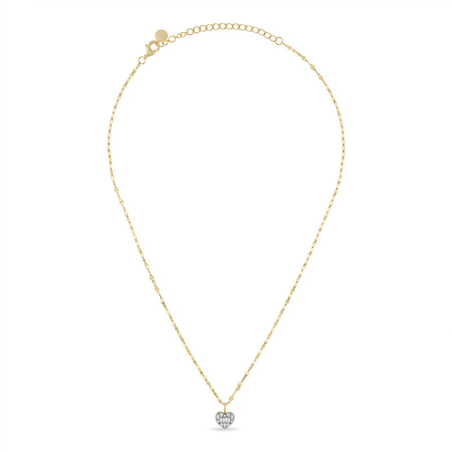 Vermeil Baguette CZ Heart Pendant on Shimmering Chain