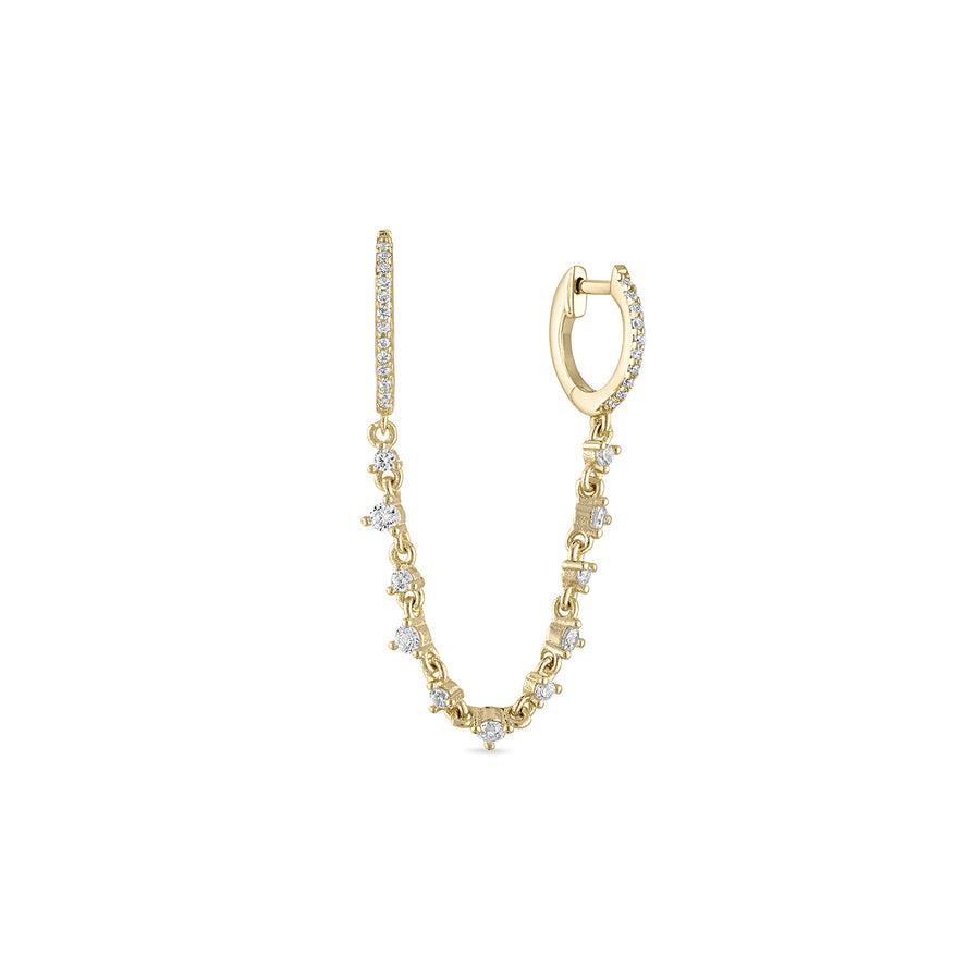 Vermeil CZ Diamond Double Huggie & Prong Set Chain Earring