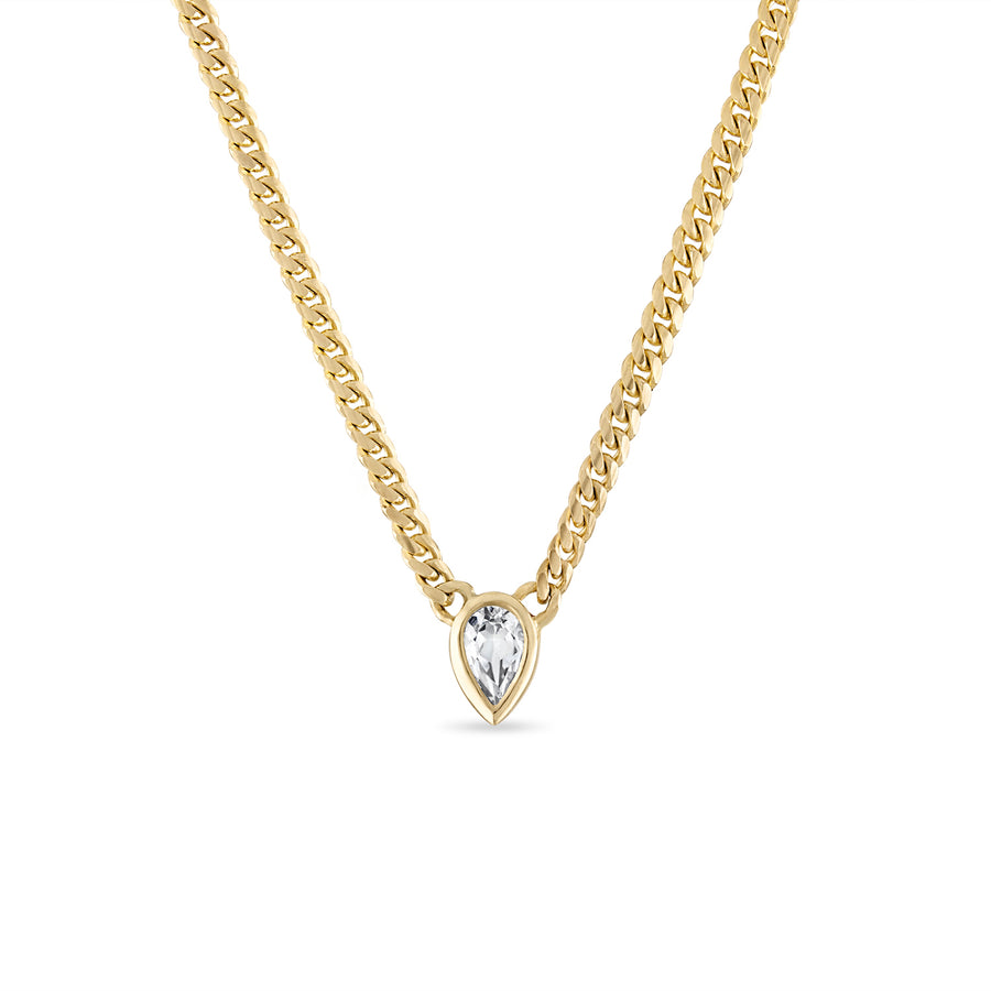 Fine White Topaz Pendant on Mini Curb Chain