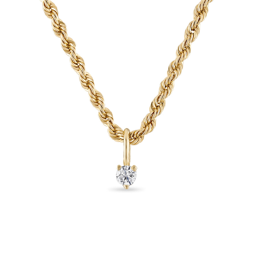 Fine Prong Set Diamond Pendant on Rope Chain