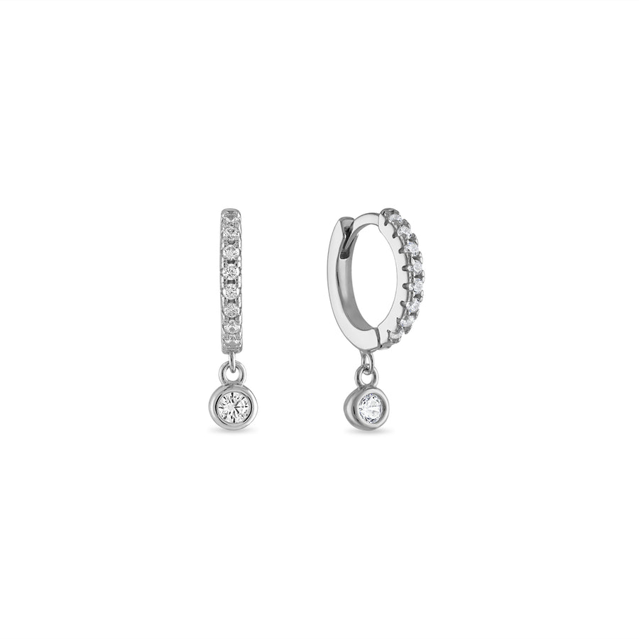 Sterling Silver Bezel Dangle Huggie Earrings