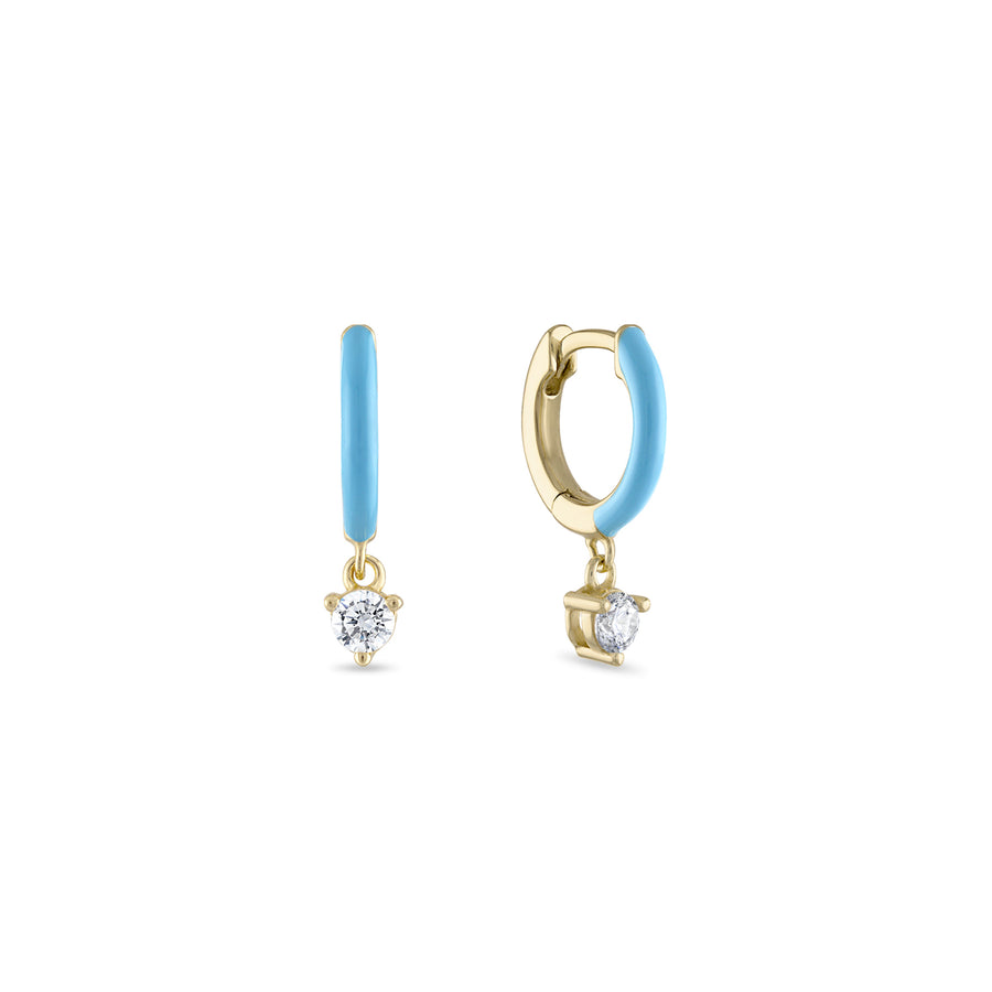 Vermeil Color Enamel Dangle Drop Huggie Earrings Light Blue