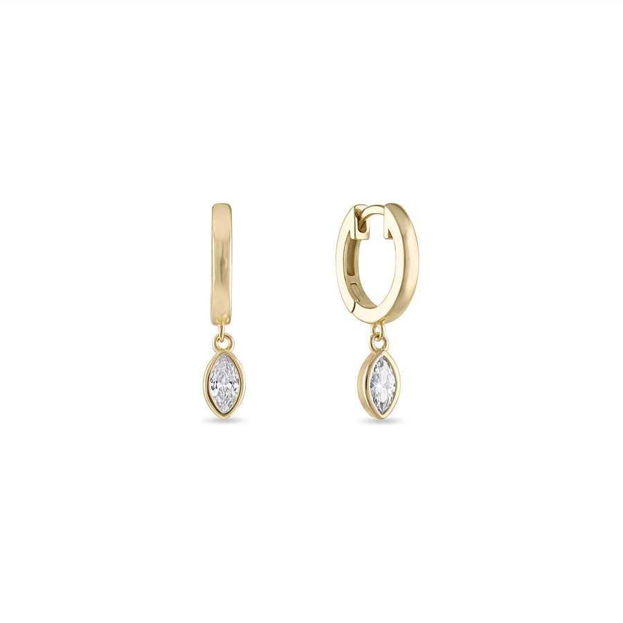 Vermeil Bezel Marquise cz Diamond Dangle Huggie Earring