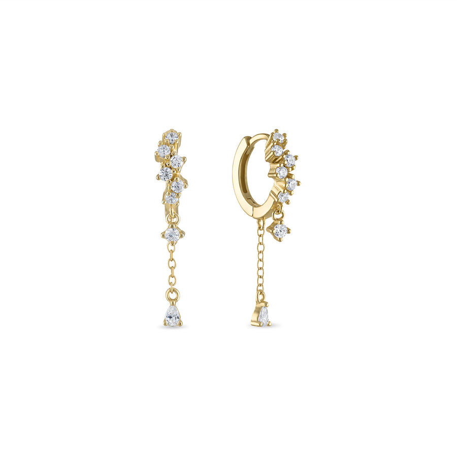 Vermeil Cluster Huggie with Dangle Chain Drop Earrings